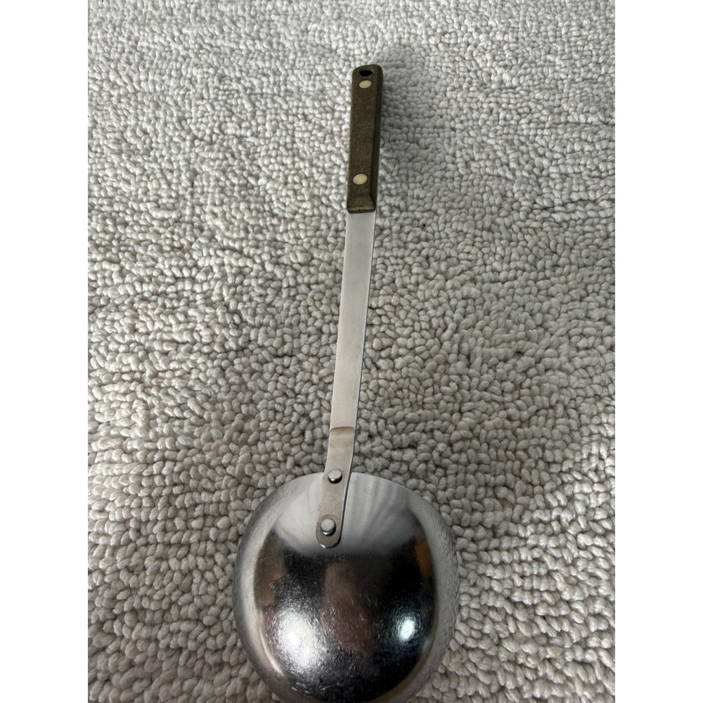 Ekco Flint Stainless Steel Soup Ladle Vintage USA Wood Look Handle 12.5 Inch - Picture 7 of 8